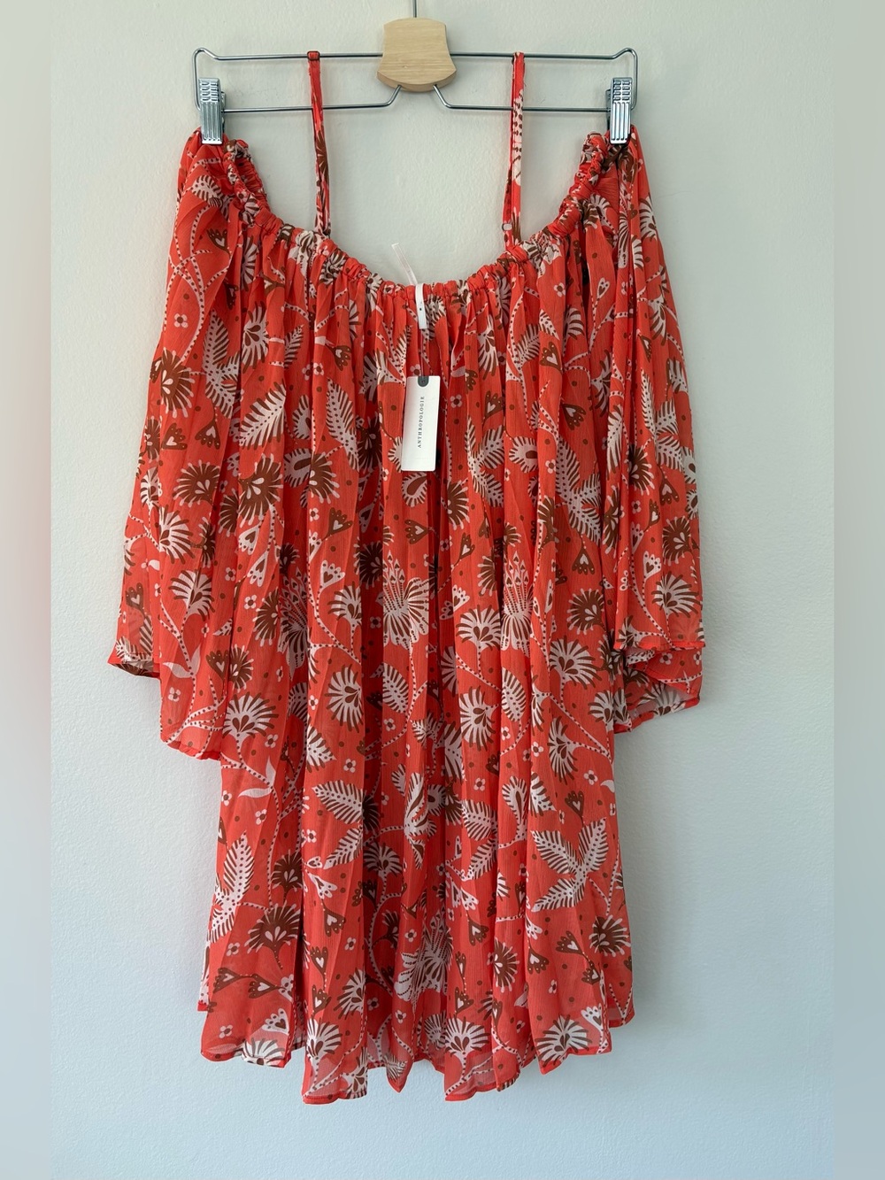 NWT Anthropologie Boho Beach Cover Up Dress Coral Floral Tunic